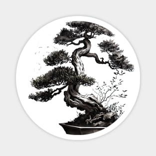 The Essence of Tranquility A Sumi-e Bonsai Painting Magnet